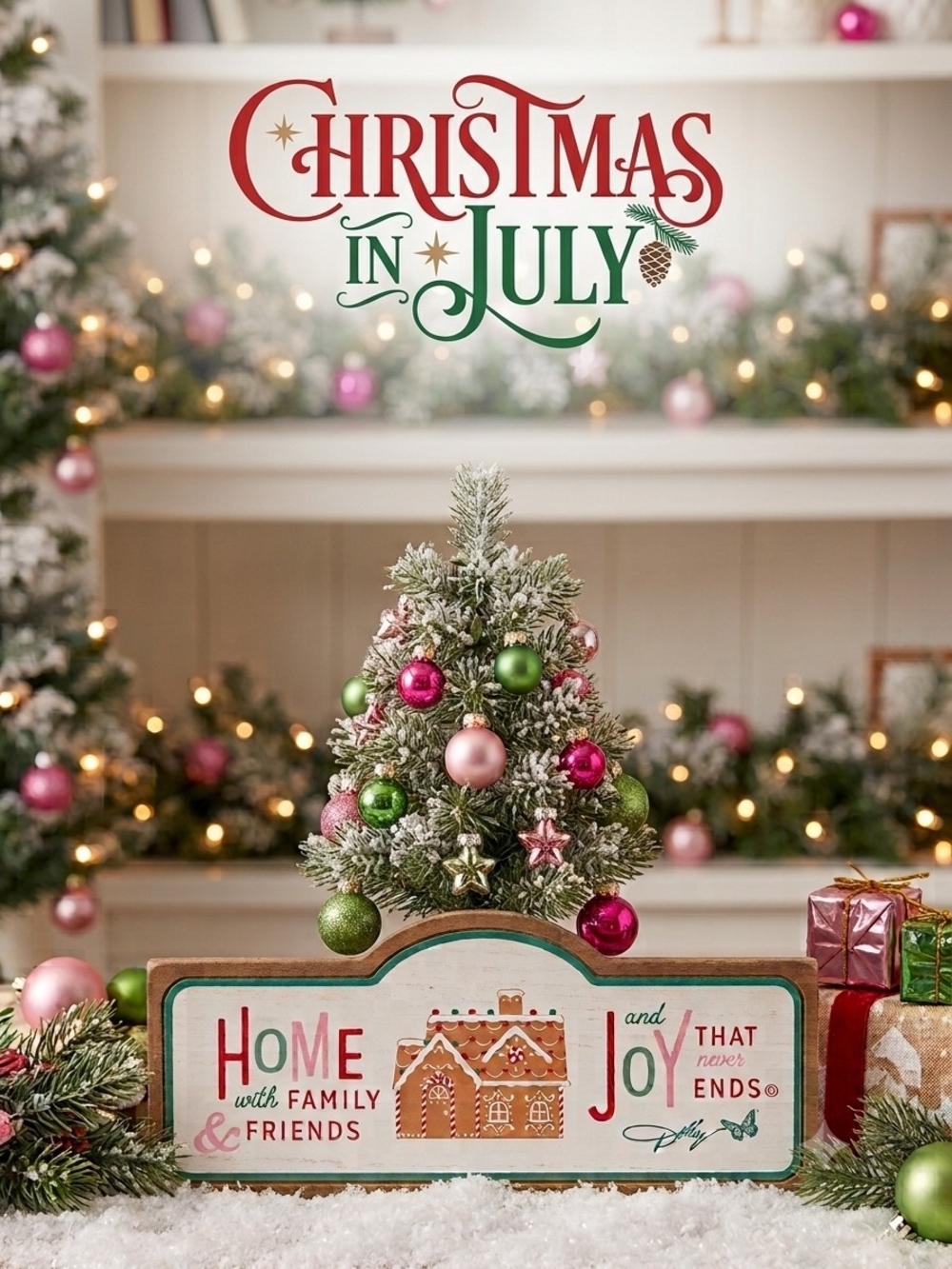 DOLLY PARTON Festive Pink & Green Holiday Sign Home With Family & Friends Joy